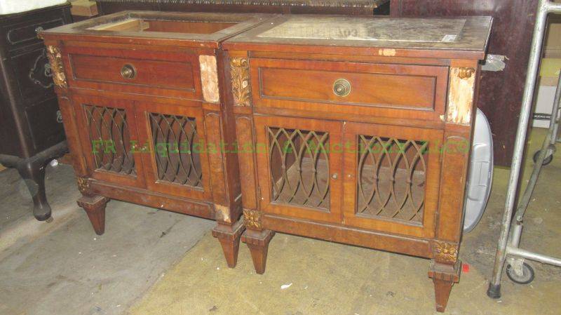 lot 291 image: Vintage 1960s Kent Coffey Lauria matching night stands, one has marble top insert, 28 x 24 x 16 (rough condition)