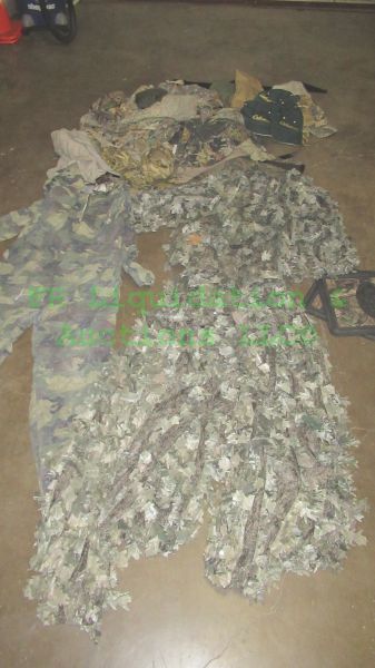 lot 192 image: Assorted Camo gear sportswear including Cabelas, Walls, Red Head and more, also includes portable single burner camp stove