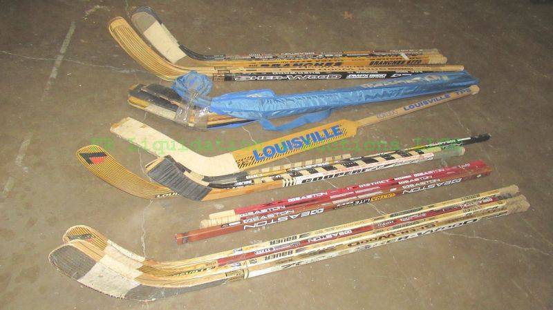 lot 315 image: Assorted youth size hockey sticks including Louisville, Easton, Bauer and more, 19 total