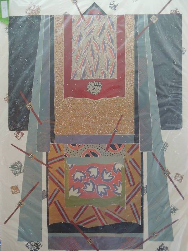 lot 23 image: Boone- Untitled Kimono Stamped and hand embellished #86 of 100 44x30