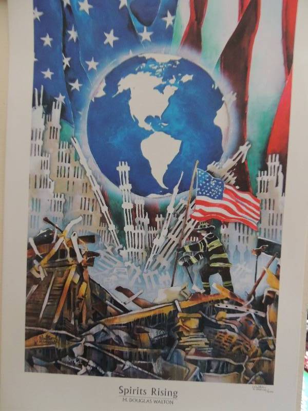 lot 43 image: Douglas Walton-Spirits Rising (copies of 911 inspired poster)36x24 two copies & 24x18 two copies