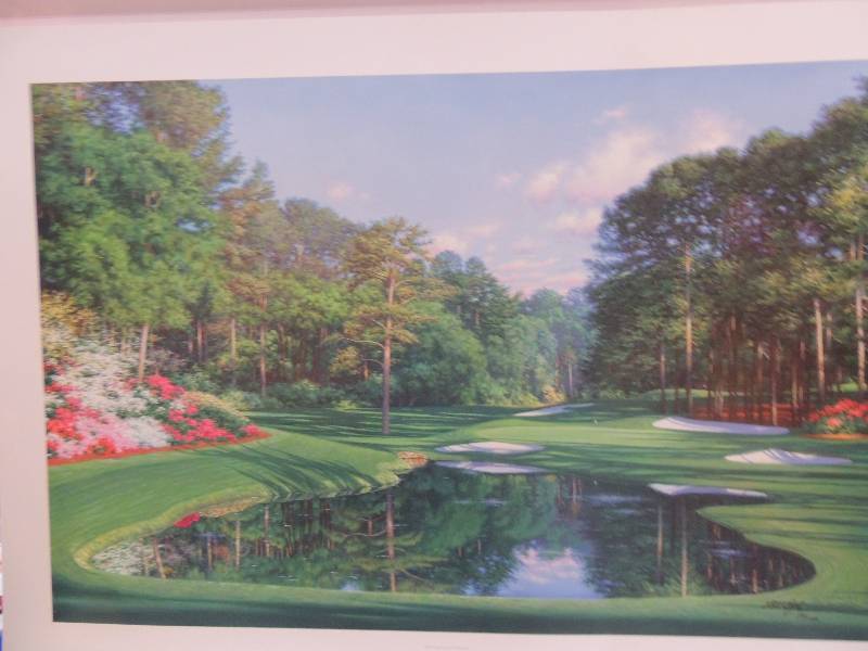 lot 53 image: Larry Dyke- Morning at the 16th #1181 of 1500 24x34 and Golfs Greatest Corner  (12th, 13th and the 11th) #1182 of 1950 19x38