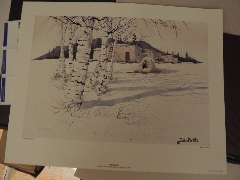 lot 62 image: John A. White- Aspen Shadows #279 of 500 16x21 and Untitled (mountains adobe) #49 of 200 24x14 and Poster Talisman limited collection signed by artist 18x24