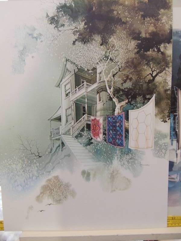 lot 76 image: Michael Atkinson- White Sails 285950 33x23.   L House and Laundry 24 x 18