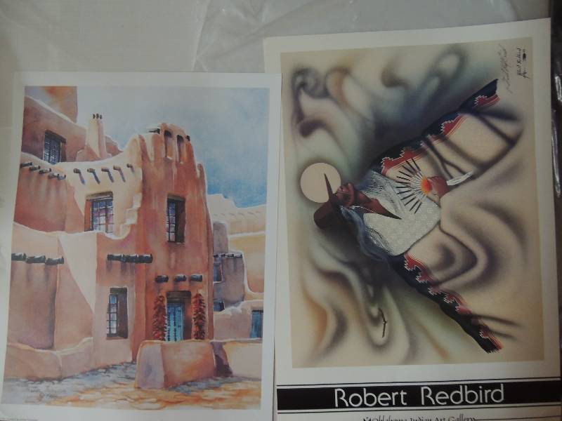lot 103 image: Robert Redbird- Poster Oklahoma Indian Art gallery signed 17 12 x 25.       Jan Thompson- Pueblo I Lithograph 22x 17 12