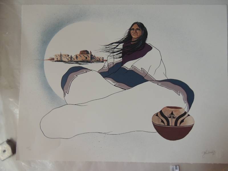 lot 104 image: John A. White- Darent Wind Show Native American Adobe house and bowl on Pressed paper #295750 21 12 x 28 12