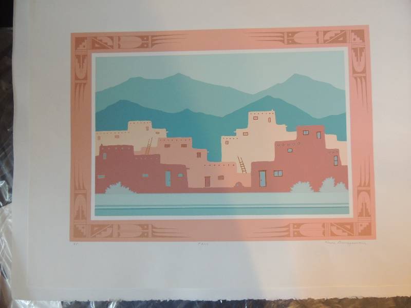 lot 108 image: Karen Brueggeman- Taos artists proof signed 21x27,    Rug motif #7 -Artists proof Signed 22x28