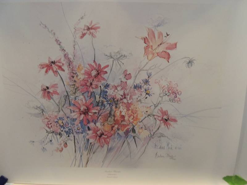 lot 121 image: Barbara Mock- Meadow Flower 18241950 21x26 12.  Geraniums 4081950 20x24 12      Geraniums 6411950 20x24 12