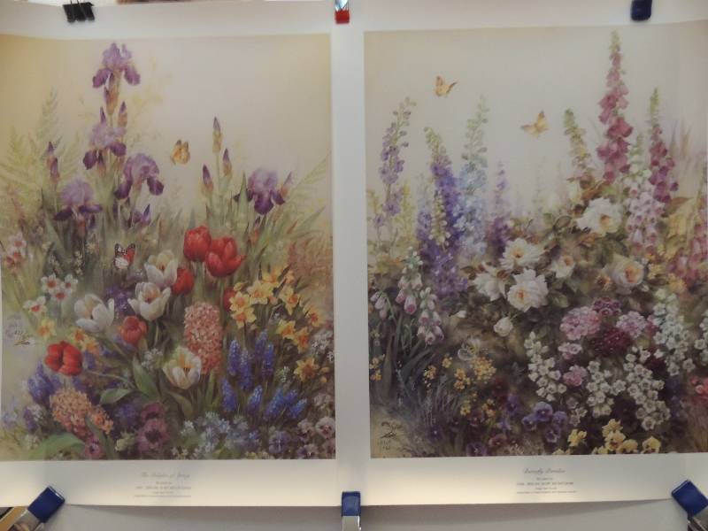 lot 122 image: Lena Liu -The Delight of Spring 23 x 19.    Butterfly Paradise 23 x 19.      Peter Wong- Festival of Flowers signed 19x25