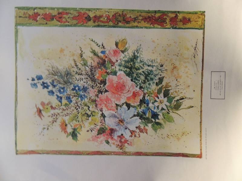 lot 124 image: John Haymson- Floral Fancy 28x22.             Renoir- Girl With a Fan 26x23