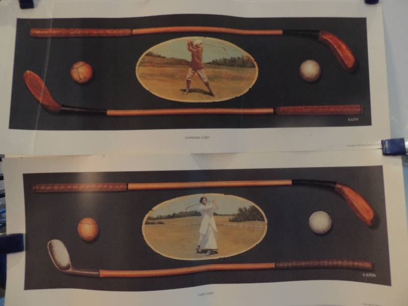 lot 129 image: Bernie Horton- Gentleman Golfer 9 12 x 24.    Lady Golfer 9 12 x 24