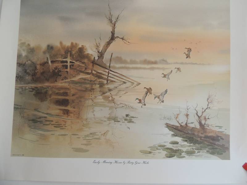 lot 145 image: Grant McDonald- Winter Shelter 5201000 16x28.      Betty Gene Haite- Early Morning haven 3221300 22x28