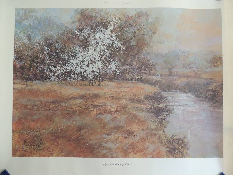 lot 148 image: Darnell- Play in the Meadow 25x32.     Eqdia Antonaccia- Golden Splendor 13x17.     Maurice Harvey - Warm in the Rain 17x13.