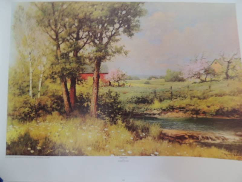 lot 153 image: Robert Wood-Spring Time 20x27.   The Brook 19x23.   Autumn Mood 20x23.   Pine Lake 29x40