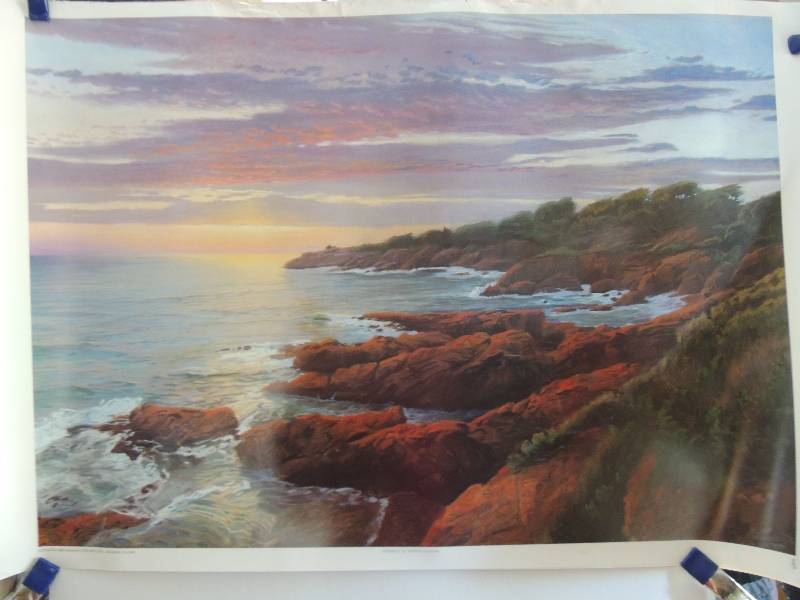 lot 154 image: Arthur Charton- Esterell I 26x37.   Robert Wood- Dreamers Cove 26x38.    Betty Anglin Smith- Evening harbour 991000 25x38