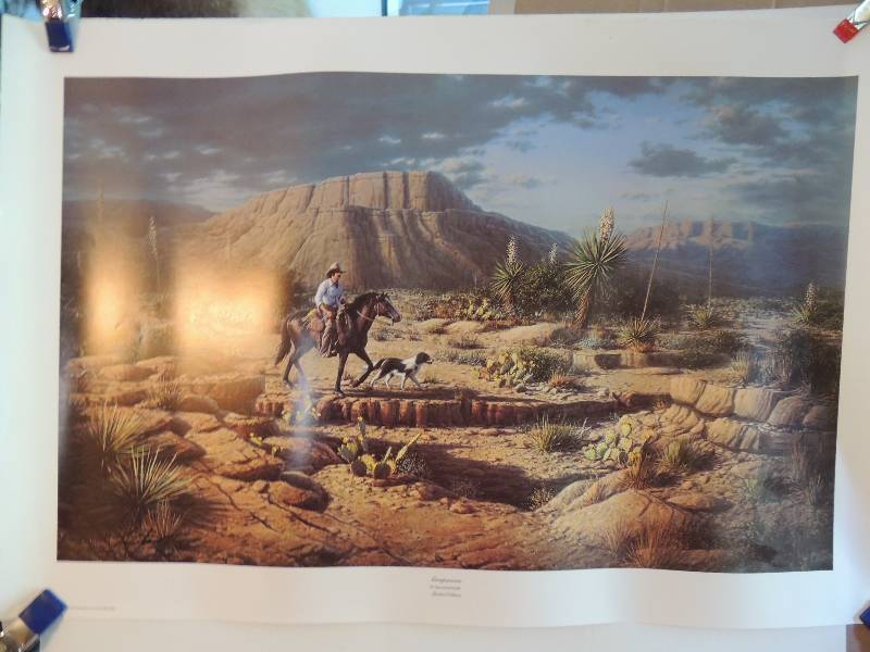 lot 157 image: Dennis Schmidt- Companions 589990 Sighned 22x33.   Barrick- Winters Crest Signed 432650 21x28.     Carl Smith- So Glad Youree Home Signed 5801000