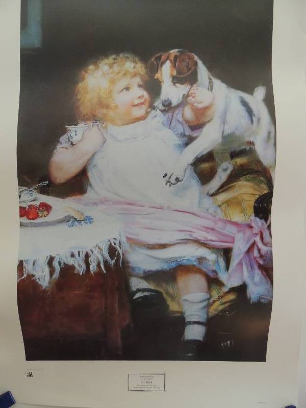 lot 165 image: Amber John Elsley- All Mine 33x23.    Jules Le Roy-Cats in Flower Basket 19 12 x 22