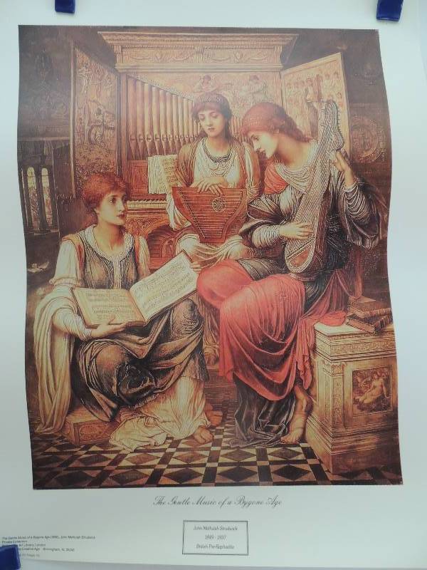 lot 167 image: John Melhuish Strudwick- The Gentle Music of a Bygone Age 25x20.    Alexander Rossi- Afternoon Tea 20x28.   Emanuael Leutae- The Courtship of Anne Boleyn 24x34