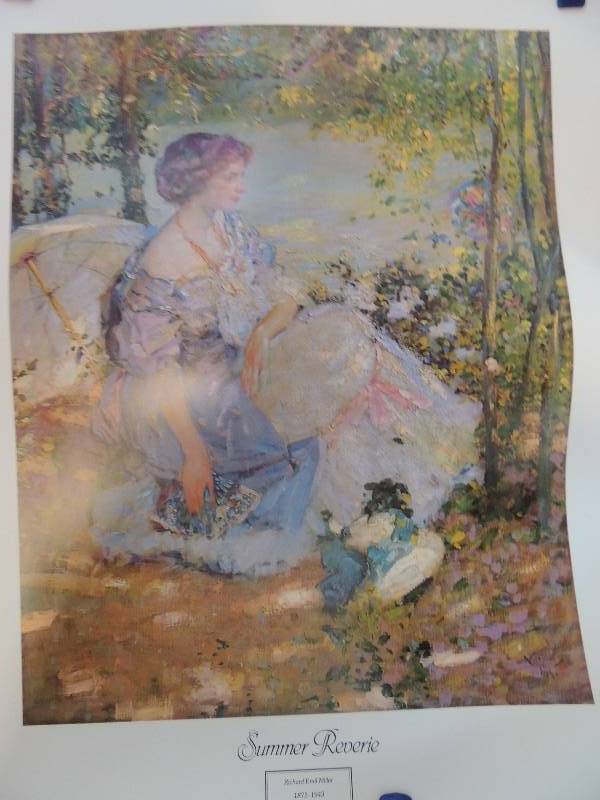 lot 168 image: Richard E Miller- Summer Reverie 25x20.    Edward Potthat- A Holiday 21x26.     Frank Benson- Summer Afternoon 23x28