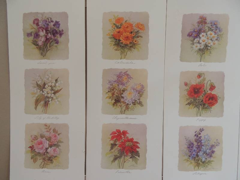 lot 178 image: Lena Liu- Seasonal Flowers II,III,IV signed 7 12 x 20 print size.  Comes with mats for each