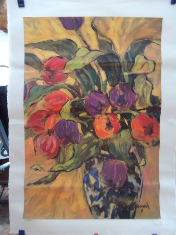 lot 182 image: Jae Dougall reproduced by Alexandra- Tulips III  Acrylic on paper mounted on pressed paper 41x29 12
