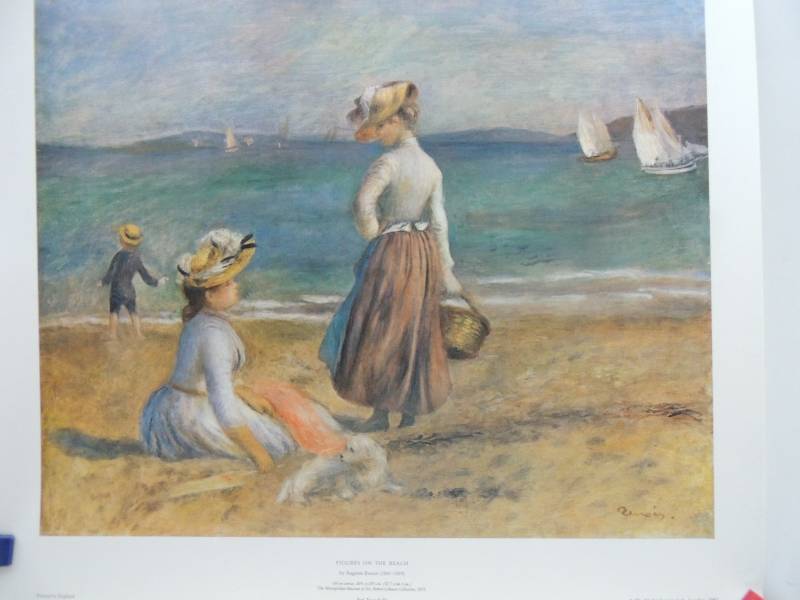 lot 184 image: Renoir- Figures on the Beach 24x27.   Girl With A Fan 27x23.      William Leech- The Goose Girl 24x27.    Monet- Resting Under the lilacs 22x27
