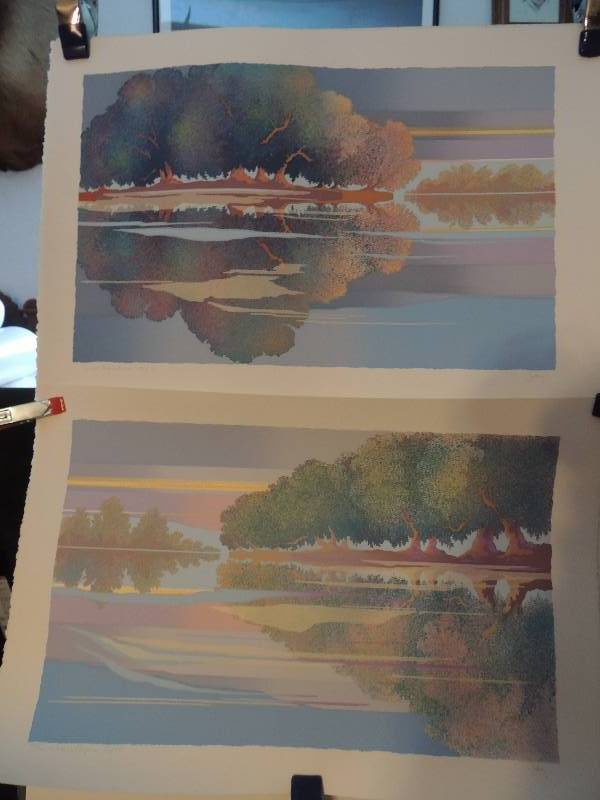 lot 191 image: Sukey Foreman- Quiet Reflection Litho 3575 SN.    The Waters Edge Litho 3575 SN.       Gene Lewis- Running River- 641950 SN 24x20