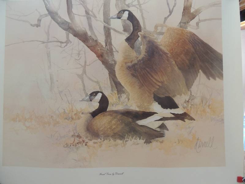 lot 196 image: Darnell- Proud Geese 25x31. Margret Hall haybach - Silent Watch III 462000 SN. Barbara Mock- Early Morning mist 18551950 SN.