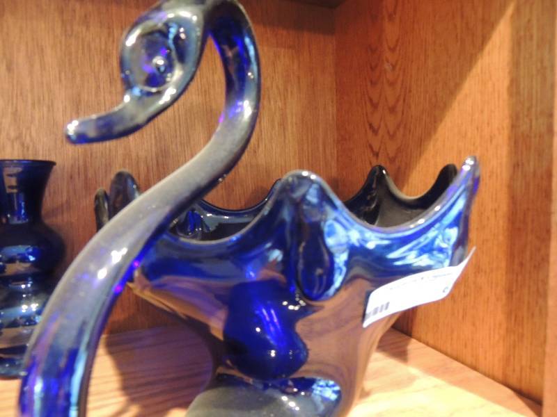 lot 61 image: Cobalt blue swan bowl VINTAGE