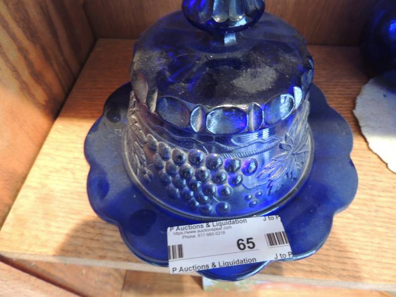 lot 65 image: Cobalt blue covered cheese dish