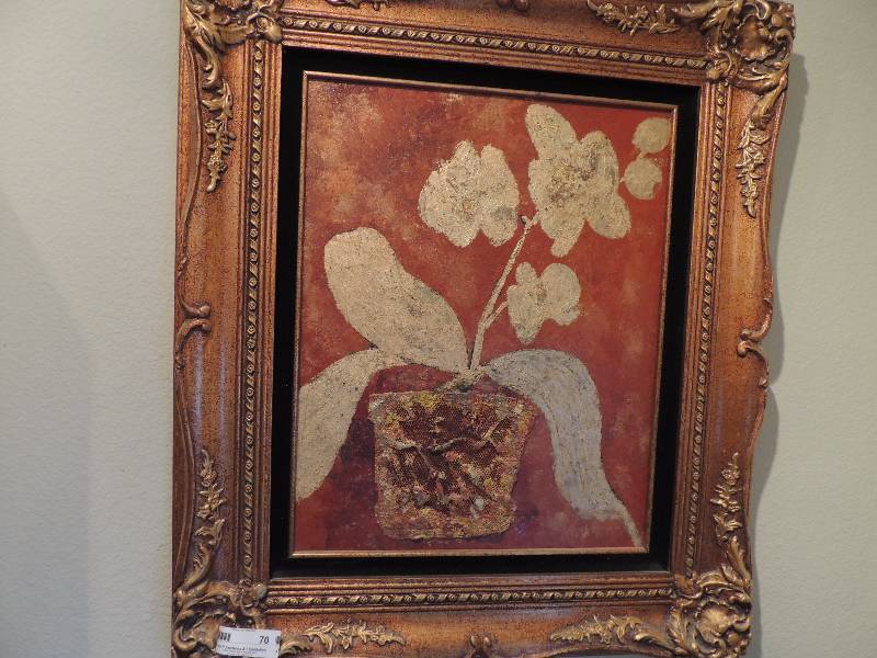 lot 70 image: ART - Golden flowers in pot 24x28
