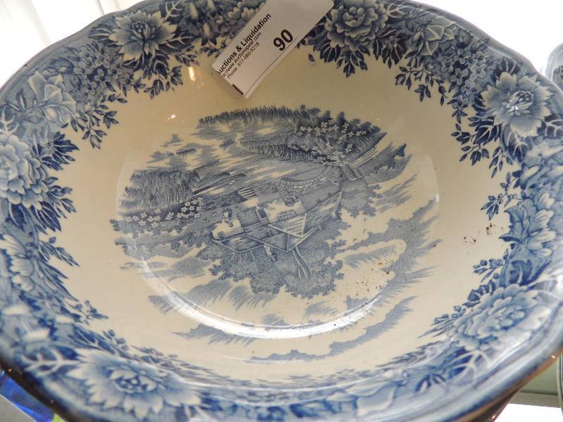 lot 90 image: English Village China, Salem England- 2 serving bowls, 5 dinner plates, 5 salad bowls, 6 soup bowls, 5 saucers, 6 small plates