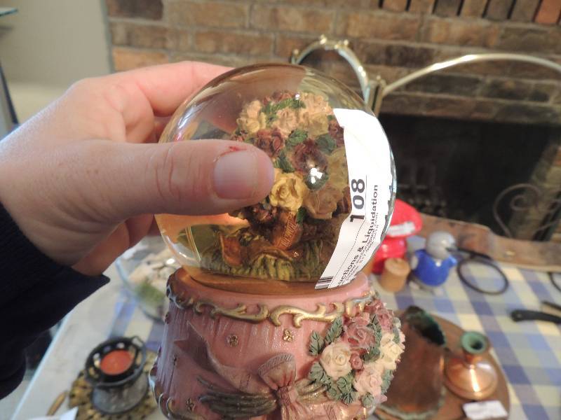 lot 108 image: WATERGLOBE MUSICAL, POTTERY MUGS, CANDLES, MUGS