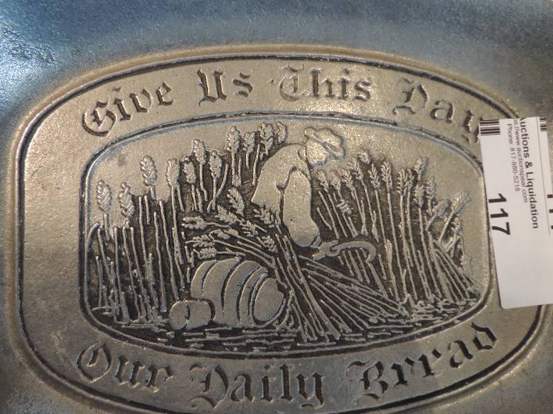 lot 117 image: PEWTER BREAD Plate, letter opener, trinket box