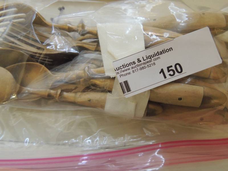 lot 150 image: Brass WOOD  set of  FLATWARE - 13 pcs