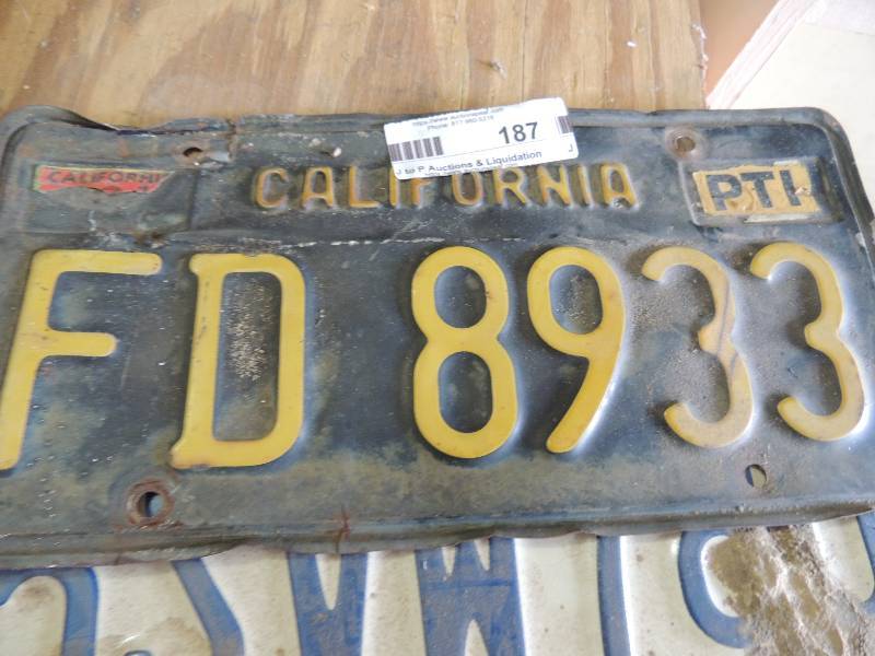 lot 187 image: 3 California license plates - one is black & yellow
