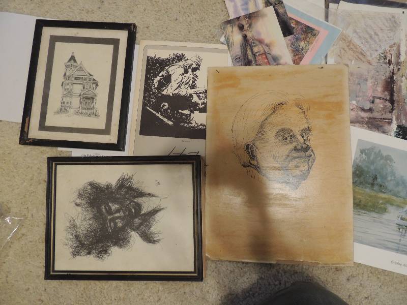 lot 243 image: Paintings, prints and sketches some framed some matted