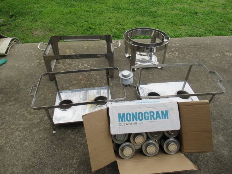 lot 52 image: STAINLESS STEEL CHAFING STANDS AND MONOGRAM 6 HOUR FUEL