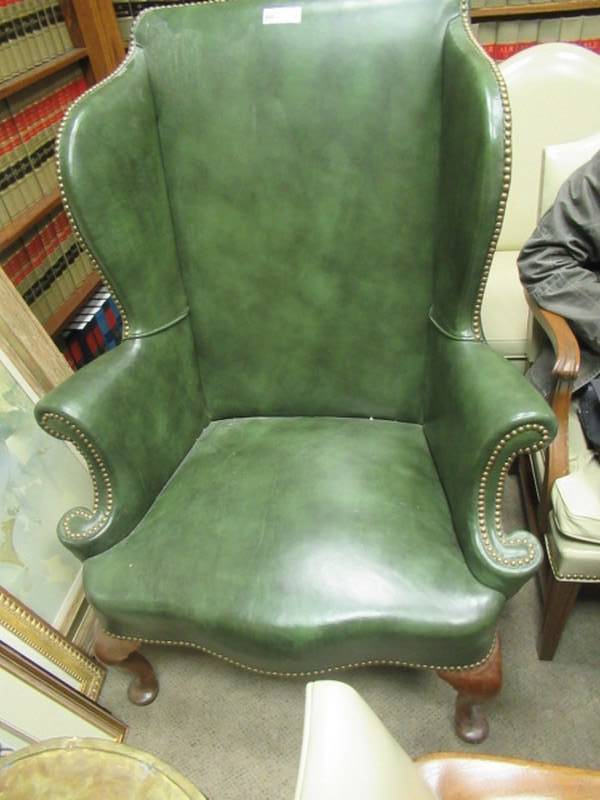 lot 74 image: RUSTIC GREEN LEATHER CHAIR