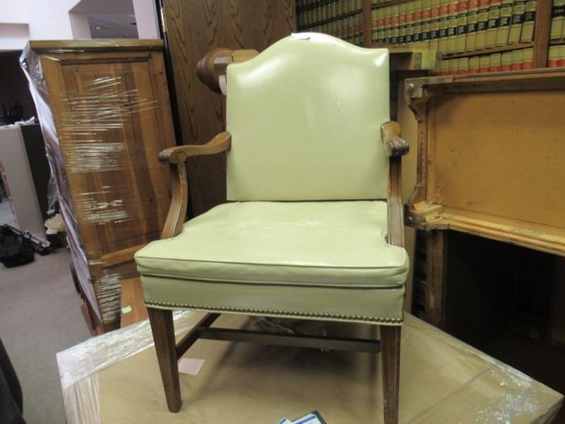 lot 75 image: WOODEN LEATHER CHAIRS