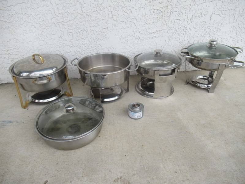 lot 128 image: CHAFING STANDS AND POTS