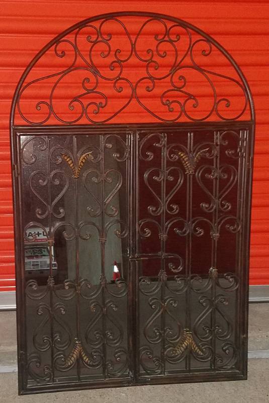 lot 170 image: WROUGHT IRON FRAMED WALL MIRROR