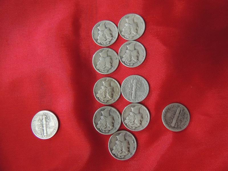 lot 139 image: Mercury Dimes 1944 x 9, 1944S x 1 and 1944D x 1