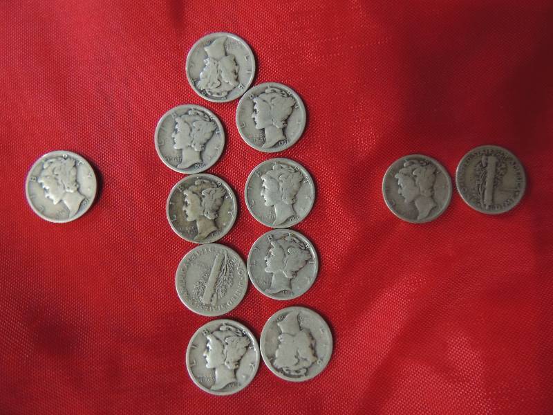 lot 144 image: Mercury Dimes 1936 x 9, 1936S x 1, 1936 D x 2
