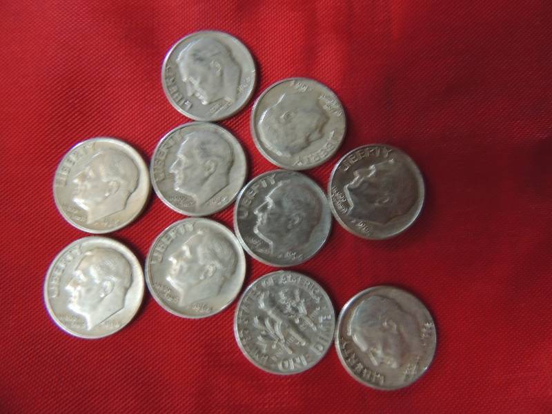 lot 145 image: Roosevelt Dimes 1964. Qty. 10