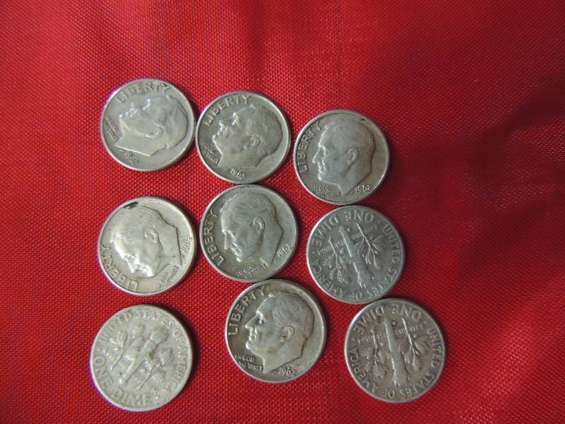 lot 148 image: Roosevelt Dimes 1962. Qty 10.