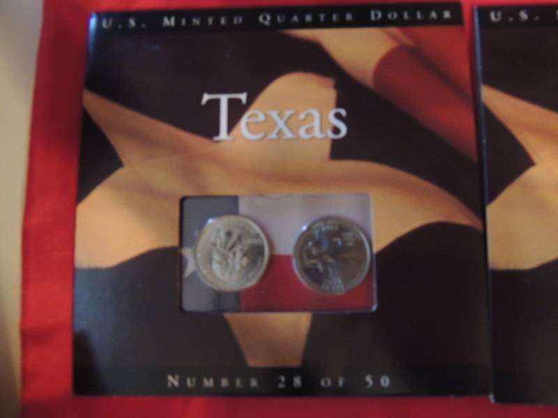 lot 6 image: U.S. minted Quarter Dollar TEXAS number 28 of 50. Card with 2004 Texas quarter. Two per card. Two cards