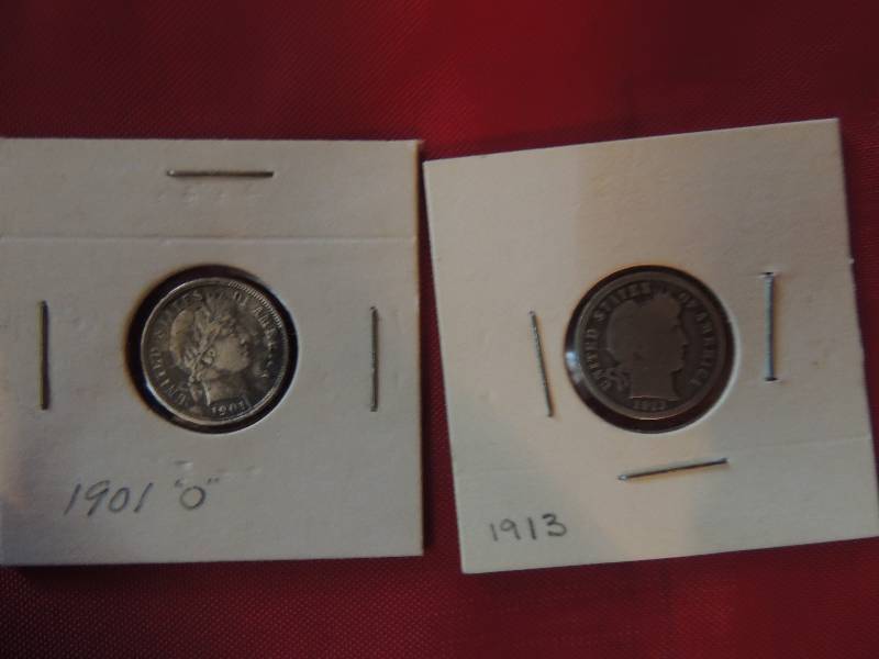 lot 19 image: Barber Dimes 1901 O and 1913 quite clean