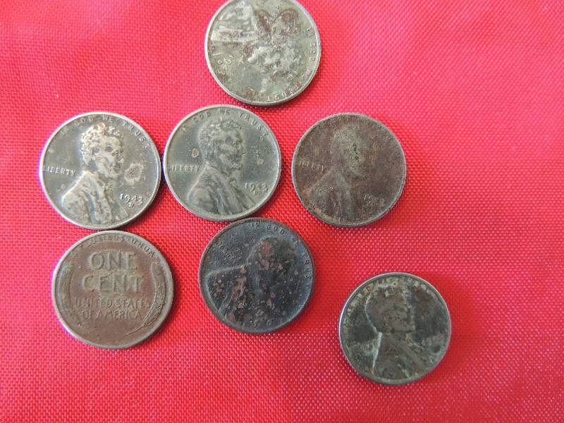 lot 44 image: Wheat Penny Zinc Steel 1943. Qty. 7