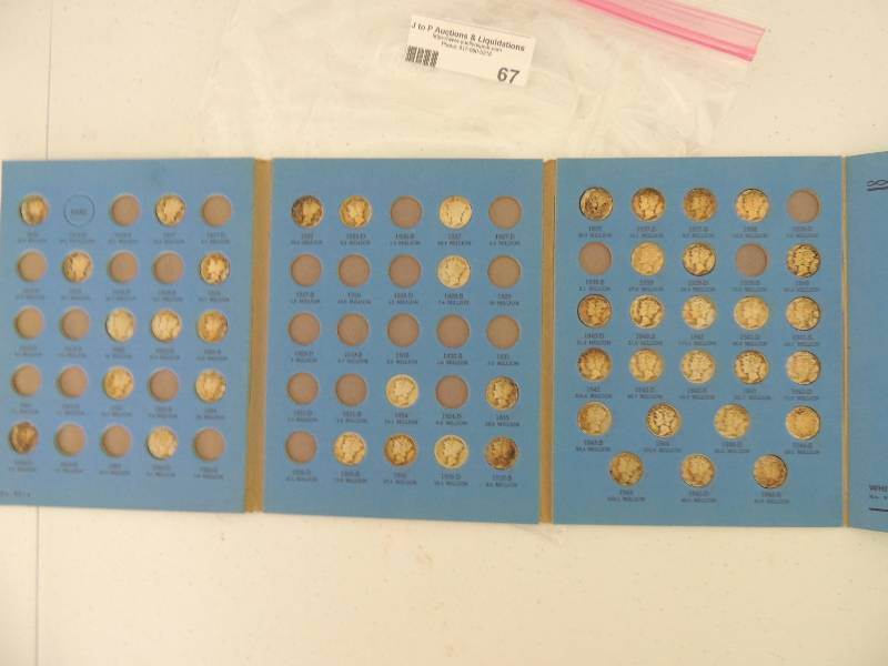 lot 67 image: Mercury Head Dime Collection 1916-1945. Contains 45 dimes